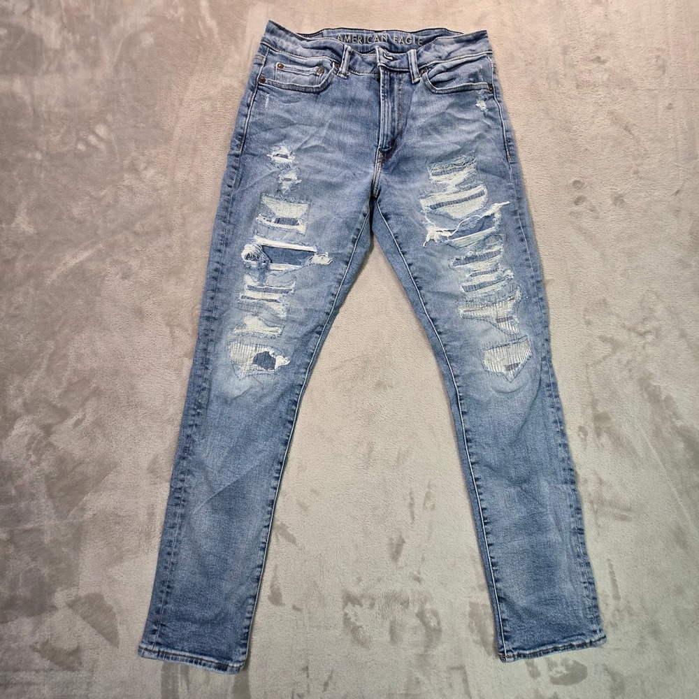 American Eagle Slim Distressed Ripped Light Wash Denim Jeans Mens 29x28